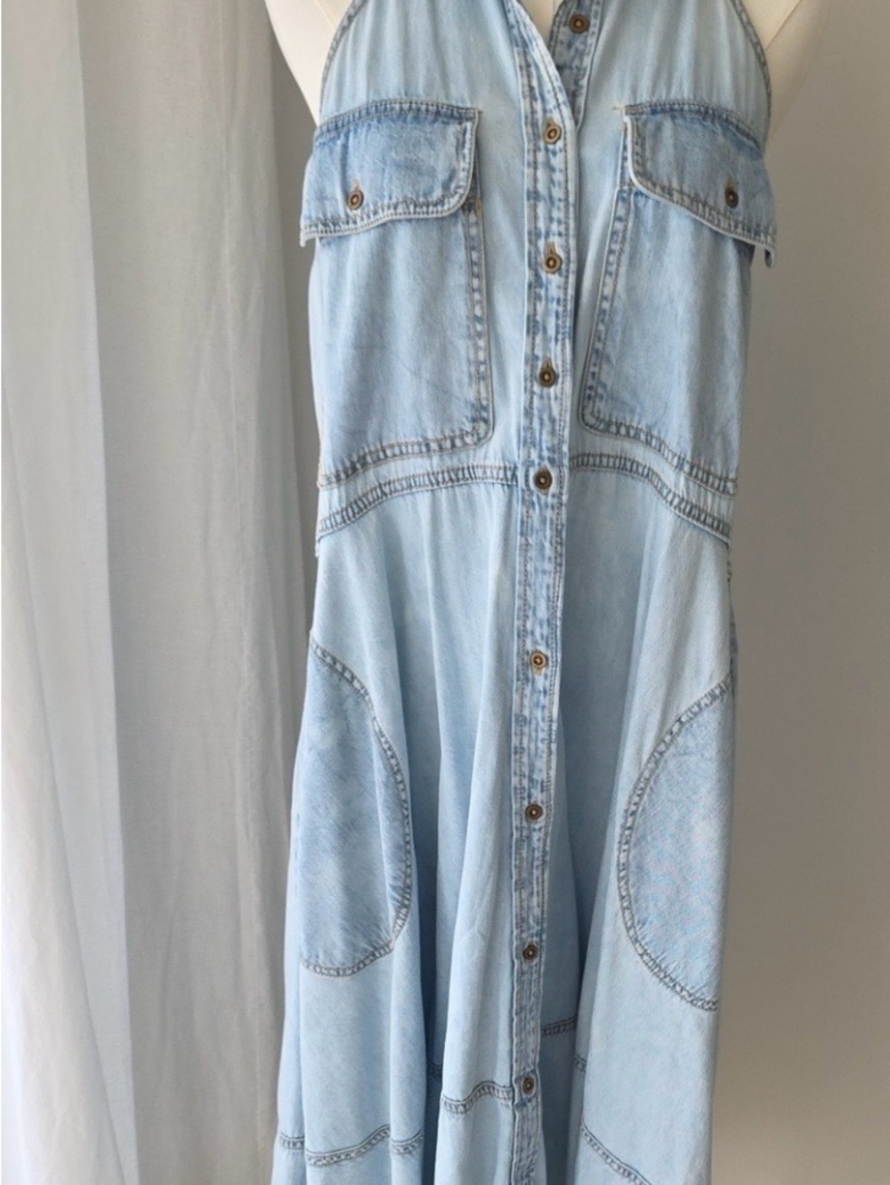 ANTHROPOLOGIE Pilcro Light Blue Denim Halter Jumper Dress